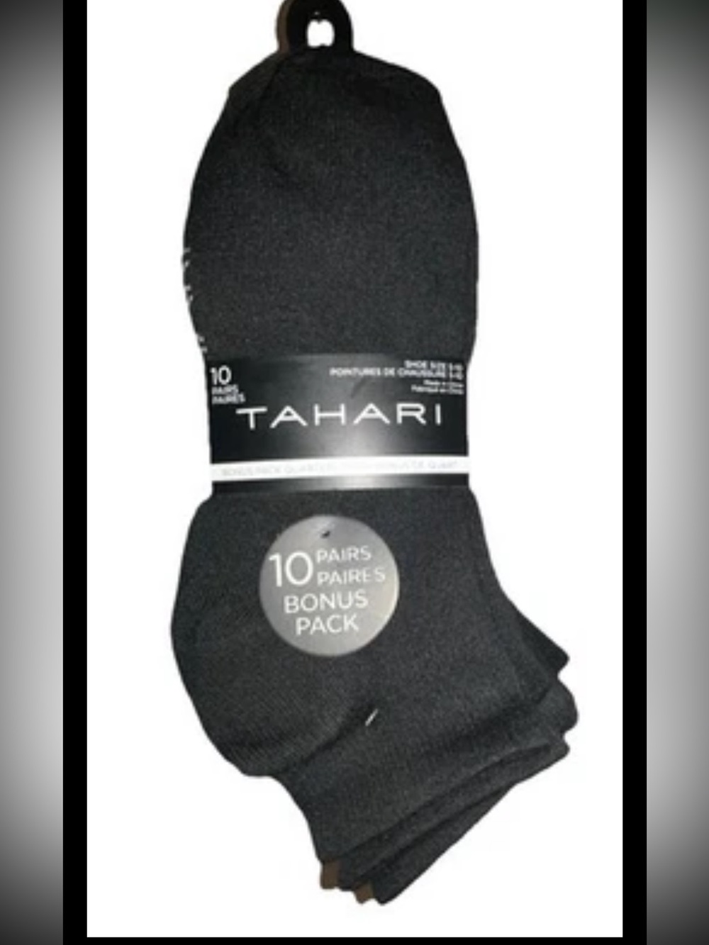 Tahari Quarters Socks 10 Pairs Women Shoe Size 5-10 Black w White Logo NEW! $36